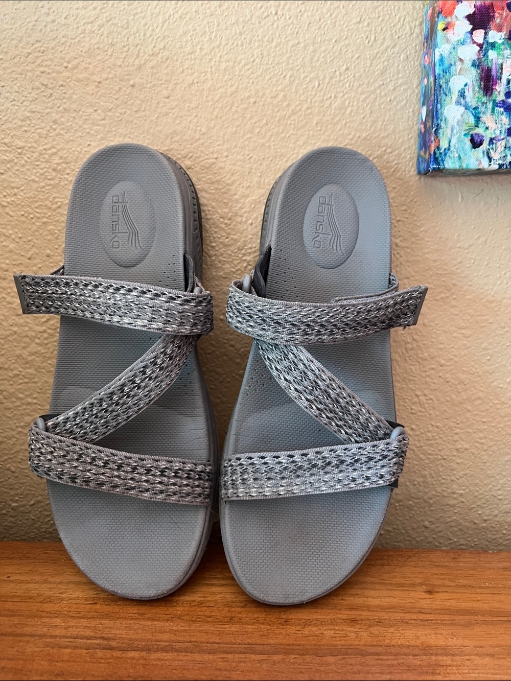 Dansko Rosette Sandals Woven Gray 39 8.5 US